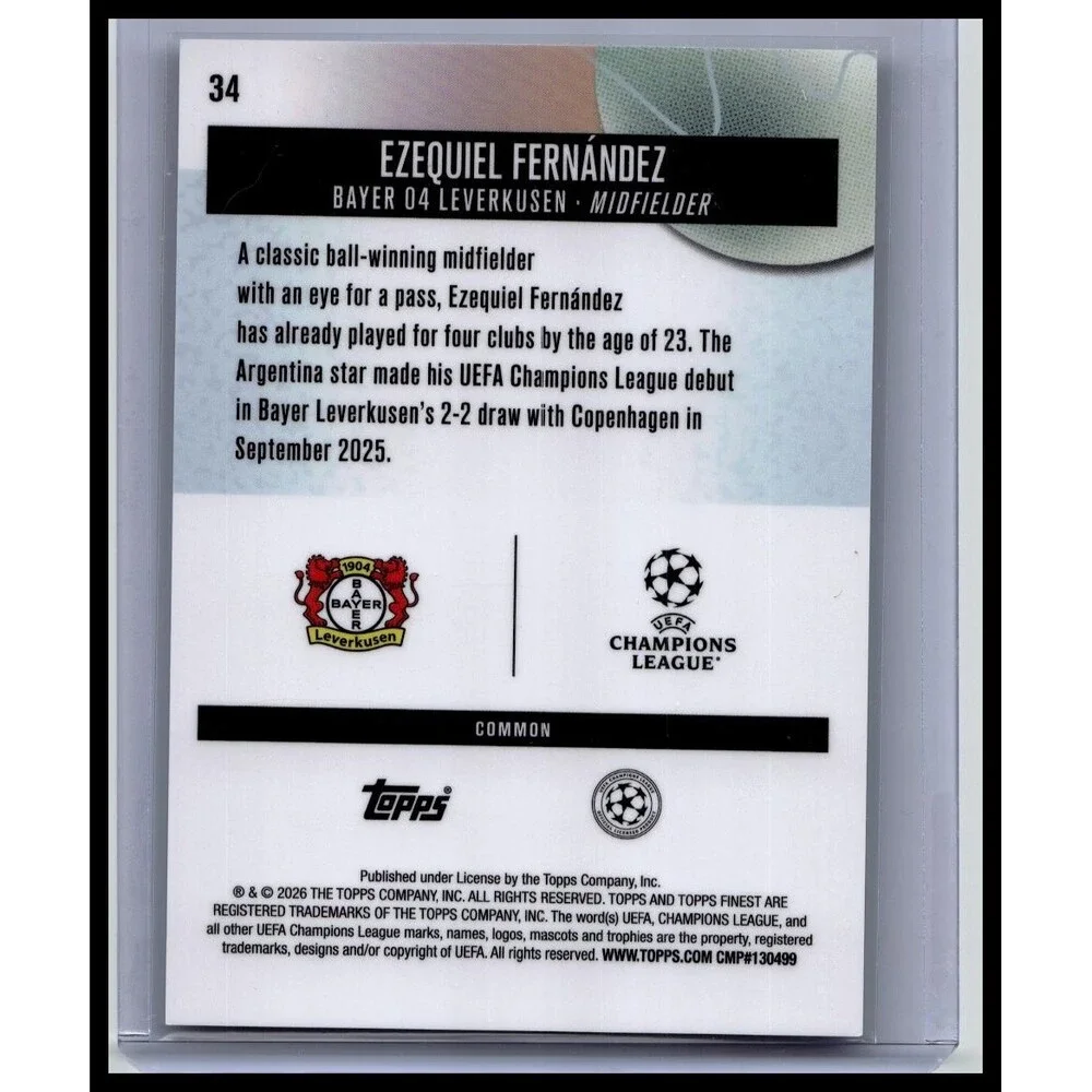 2025-26 Finest UEFA Ezequiel Fernández #34 Bayer 04 Leverkusen Green #/75